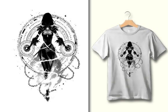 Chained Warrior and Magic Circle Design: A Bold Graphic Asset