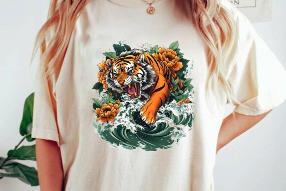 Japanese Tiger & Peony Tattoo Design PNG