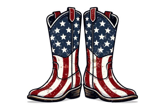Patriotic American Cowboy Boots Design: Western Vintage Appeal