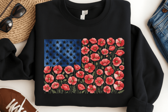 Patriotic Poppy Watercolor Design for USA Creations