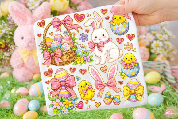 Preppy Easter Design: Bunny Coquette Bow Sublimation PNG