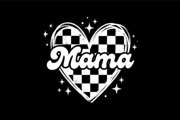 Retro Mama Checker Heart Design: A Vintage Typography Asset