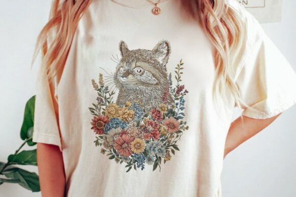 Vintage Raccoon Floral Design Png: A Creative Asset